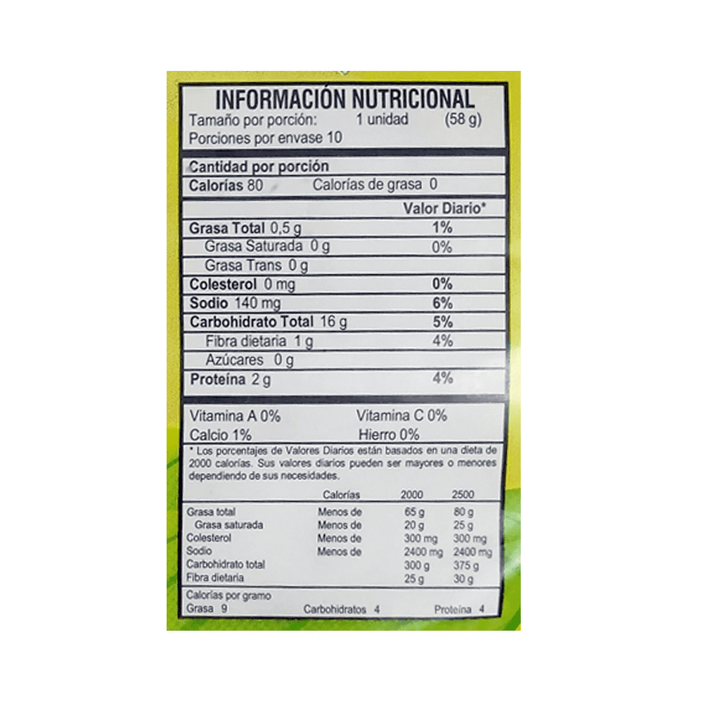 Arepa tabla nutricional