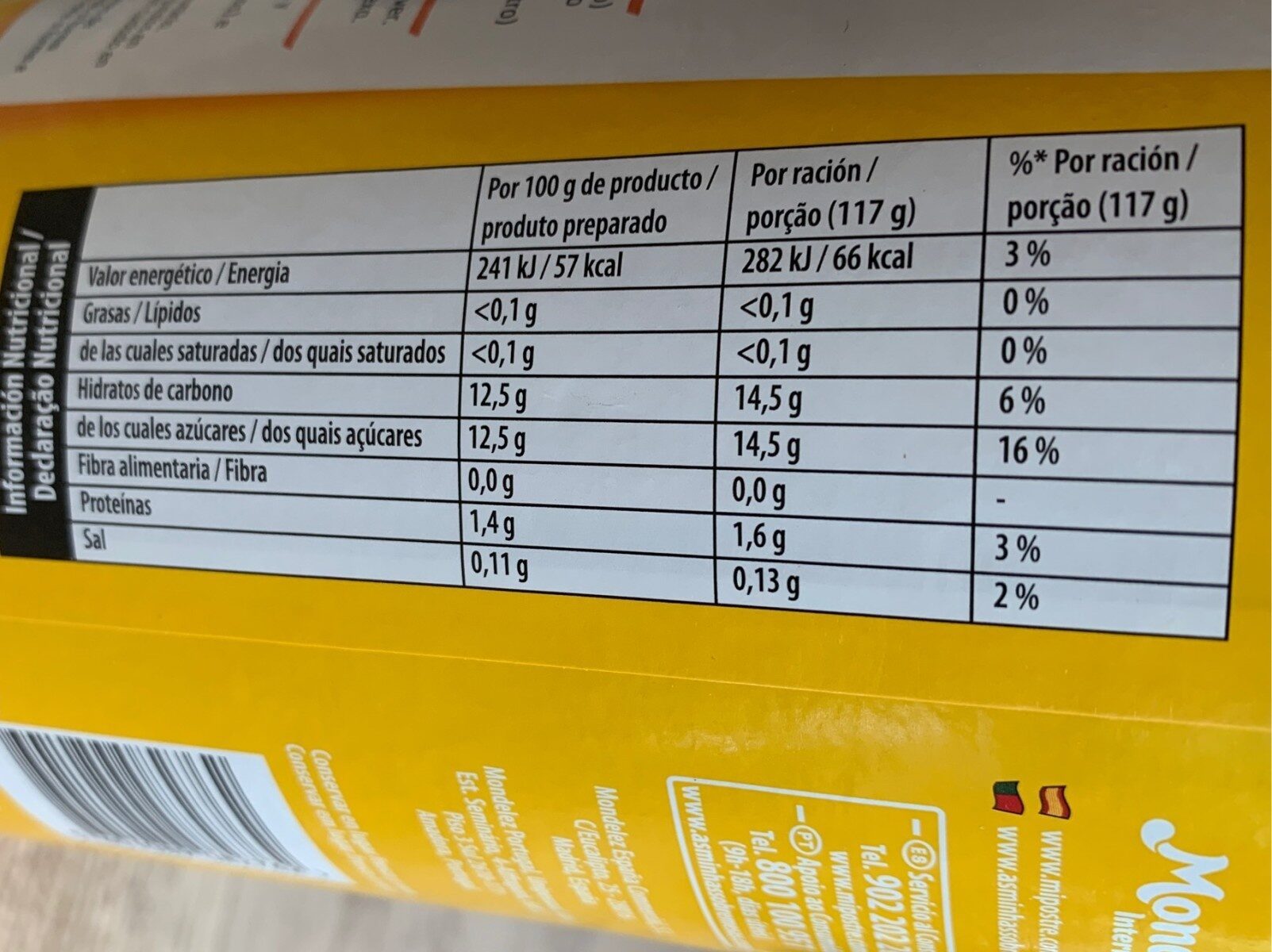 Gelatina royal pina nutrition fat
